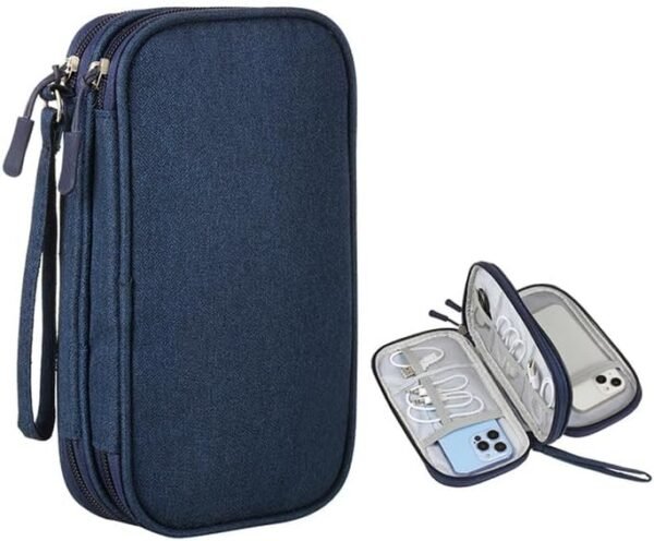 JENCVNL Sac de Rangement Câble, Organisateur Accessoires Électronique, Pochette Câble de Voyage, Organisateur Accessoires de Voyage Coque pour Disque Dur Externe (Marine, S (19 * 11 * 6.5cm))
