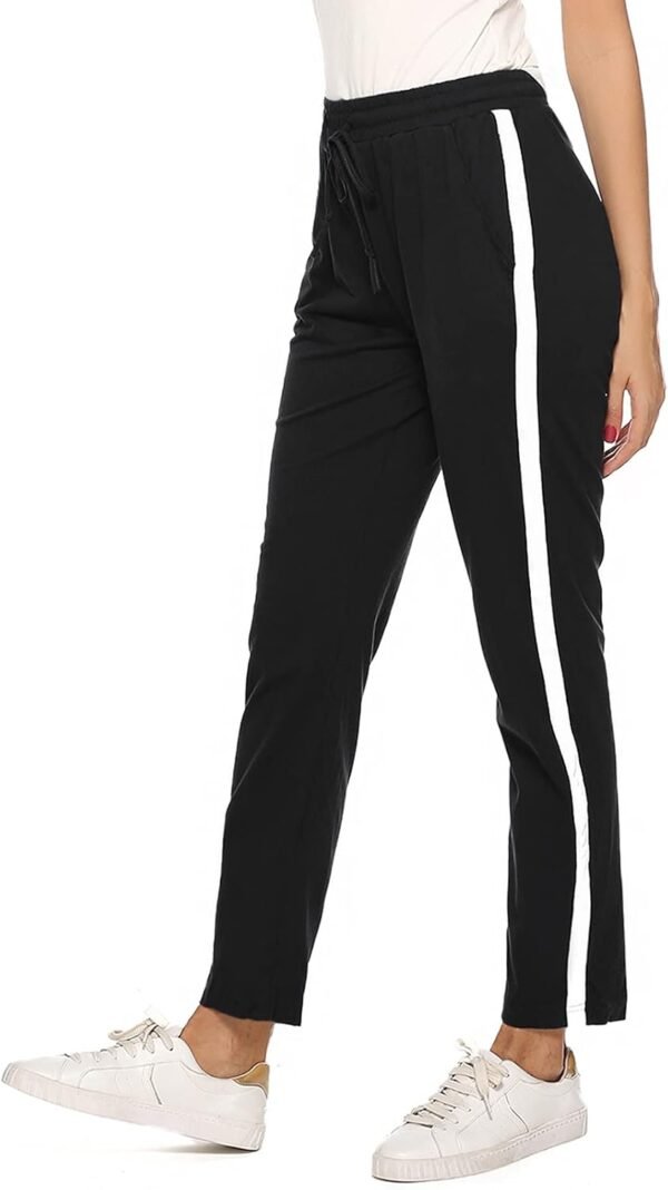 Irdcomps Pantalon de Sport Femme Coton Pantalon de Jogging Bas de Survêtement Pants Décontracté à Rayures Couleur Unie avec Poches Bande Pantalon de Loisirs pour Running Fitness Training Yoga – Image 2