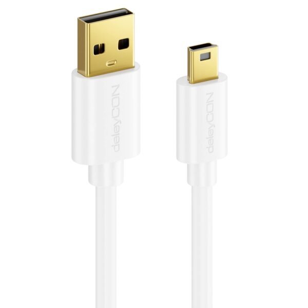 deleyCON 1,5m Mini USB 2.0 Câble Haute Vitesse - Câble de Charge & Données pour Téléphones Mobiles Smartphones Tablettes Appareils Photo Numériques Navis Microphone - USB A vers Mini B - Blanc – Image 5