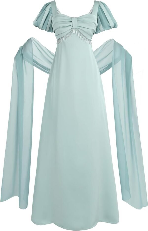 Fiamll Regency Robe pour femme, taille empire, style Renaissance, avec gants et écharpe, robe de bal, de thé, de soirée