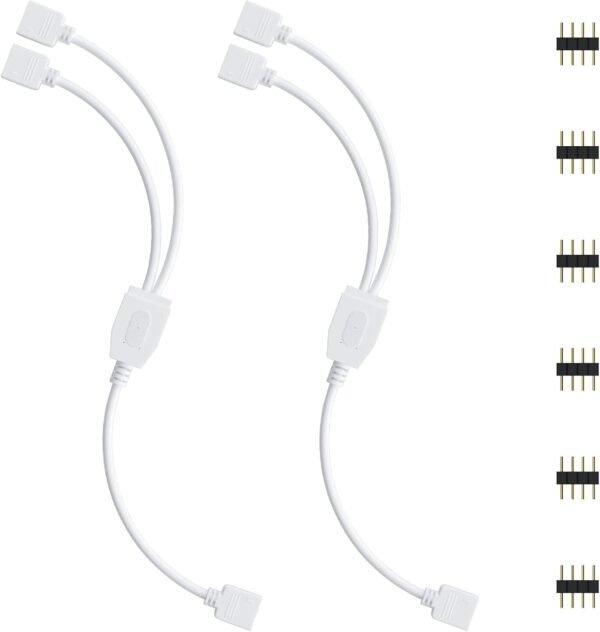 REDTRON Kit de connecteurs pour ruban LED, 2pcs Séparateur de Bande LED 4 Broches 1 à 2 Câble Diviseur Connecteur à 4 Broches pour ruban LED RVB 5050 3528 2835 Accessoires de DIY