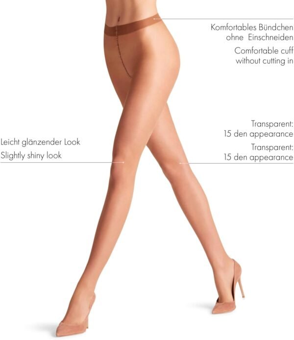 FALKE femme Seidenglatt 15 DEN collants transparents effet voile unis brillants bords larges sans pression sur la jambe finition stoppe-maille à la pointe des pieds fil fin doux 1 paire – Image 2