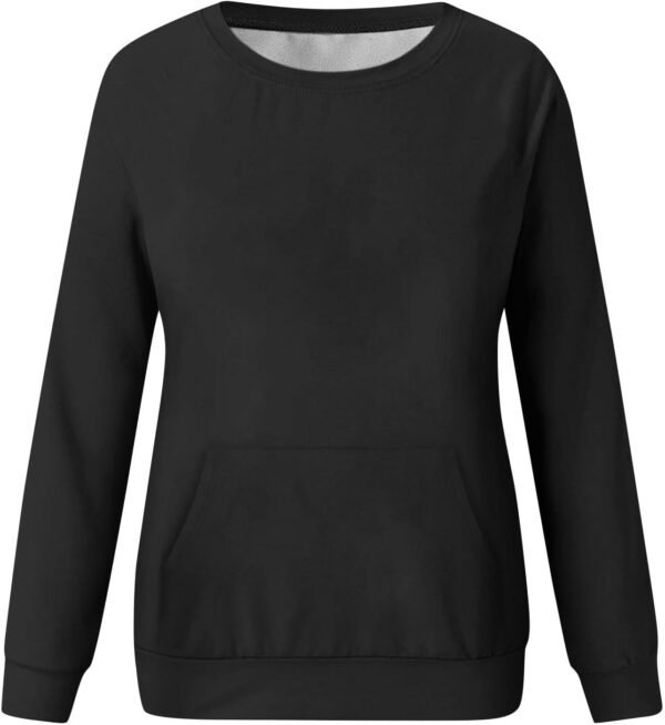Nuoke Femmes Mode Casual Caractéristiques Poche col Rond Sweatshirt sans Capuchon Top Sweatshirt – Image 4