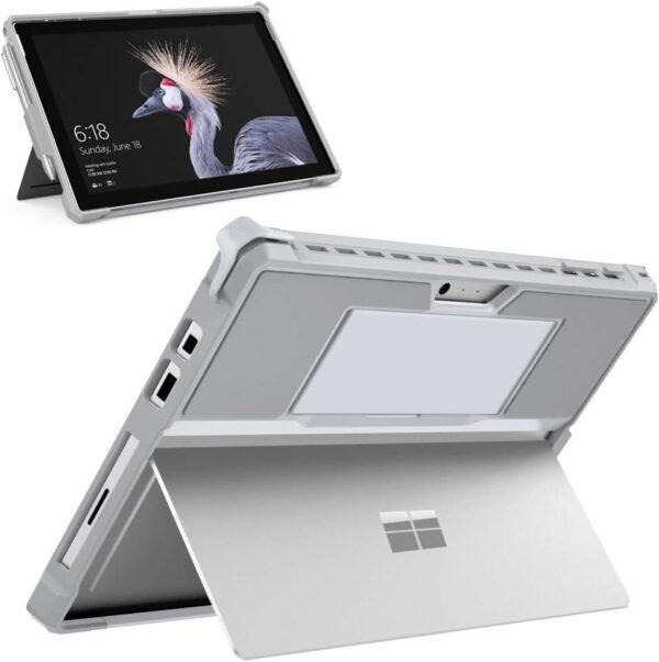 MoKo Coque Compatible Avec Microsoft Surface Pro 7 / Pro 6/Pro 5/Pro 2017/Pro 4/Pro LTE, Étui de Protection Robuste Tout-en-Un avec Porte-Stylo, Bracelet, Compatible Avec Clavier QWERTY - Gris Argenté