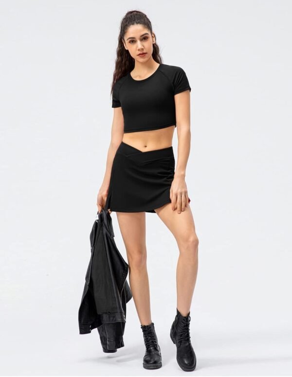 Femme Sports Aptitude De Base Fitness Manche Courte Tee T Shirts Compression Hauts Courts – Image 3