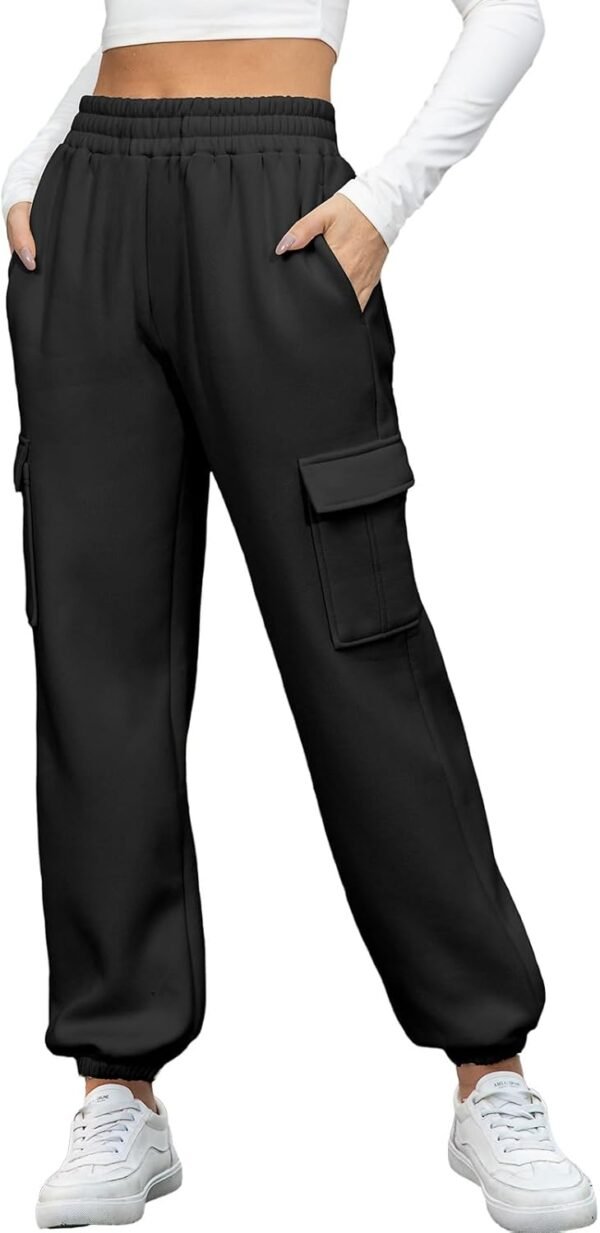 heekpek Pantalon Cargo pour Femme Pantalons de Jogging en Coton Doublé de Polaire Pantalon Large à Taille Haute Automne Hiver Vêtements de Sport pour Le Yoga, Le Fitness