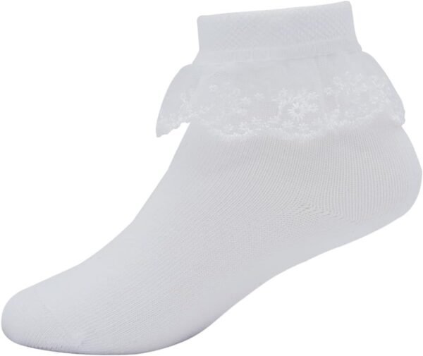 Snegyu Chaussettes blanches à volants pour fille - En dentelle - En coton – Image 2