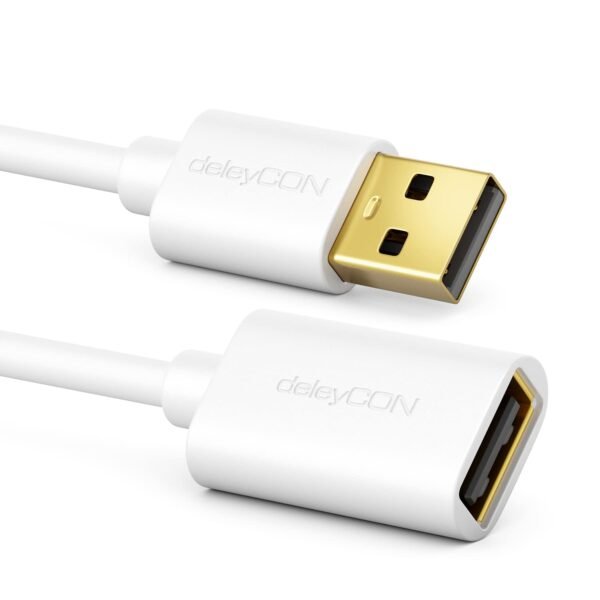 deleyCON 5m Câble USB 2.0 High Speed Rallonge USB A Mâle vers USB A Femelle - Blanc – Image 3