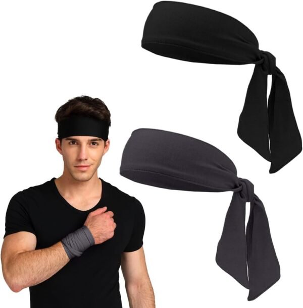 2 Pcs Bandeaux de Sport, Bandeau de Tennis Unisexe, Bandeau de Course, Bandeaux de Yoga, Bandeau Élastique Respirant Antidérapant, pour Homme et Femme