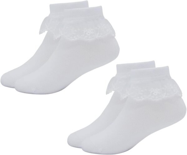 Snegyu Chaussettes blanches à volants pour fille - En dentelle - En coton