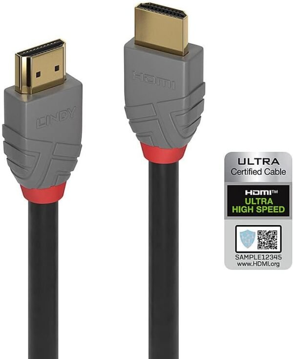 LINDY - Câble HDMI 2.1 Anthra Line 1 Mètre avec Ethernet, High Speed 4k@60Hz HDMI 2.1 10k@120Hz 3D 1080p HDCP 2.3 144Hz HDR, ARC, CEC, ATC TV OLED, PC, PS4, PS5, Xbox One, Blu-Ray, Barre de Son