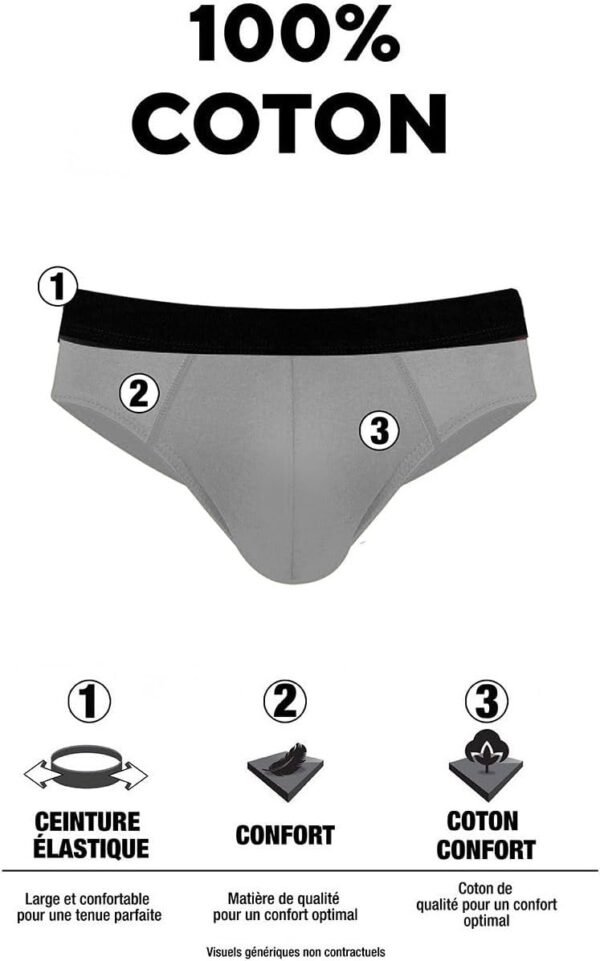 Slip Homme Coton, sous-vêtements Homme, Hypoallergénique, Maintien sans comprimer (Lot de 4) – Image 2