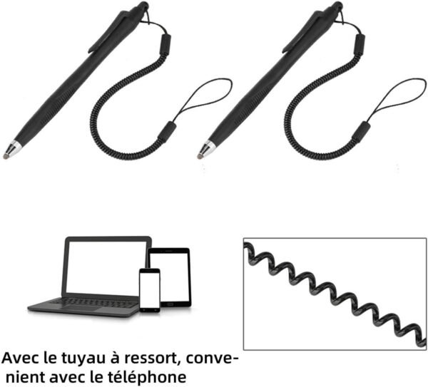 Queen.Y Lot de 2 Stylets rétractables pour écran Tactile Actif pour téléphone, Tablette, PC, Ordinateur Portable (Noir) – Image 5