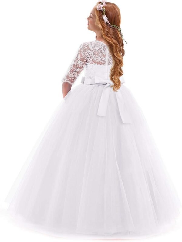IWEMEK Enfants Fille Robe de Carnaval Princesse Longue en Dentelle avec Bowknot Demoiselle d'honneur Robe de Soirée Mariage Robe de Première Communion Anniversaire Fête Photographie 2-14 Ans – Image 2