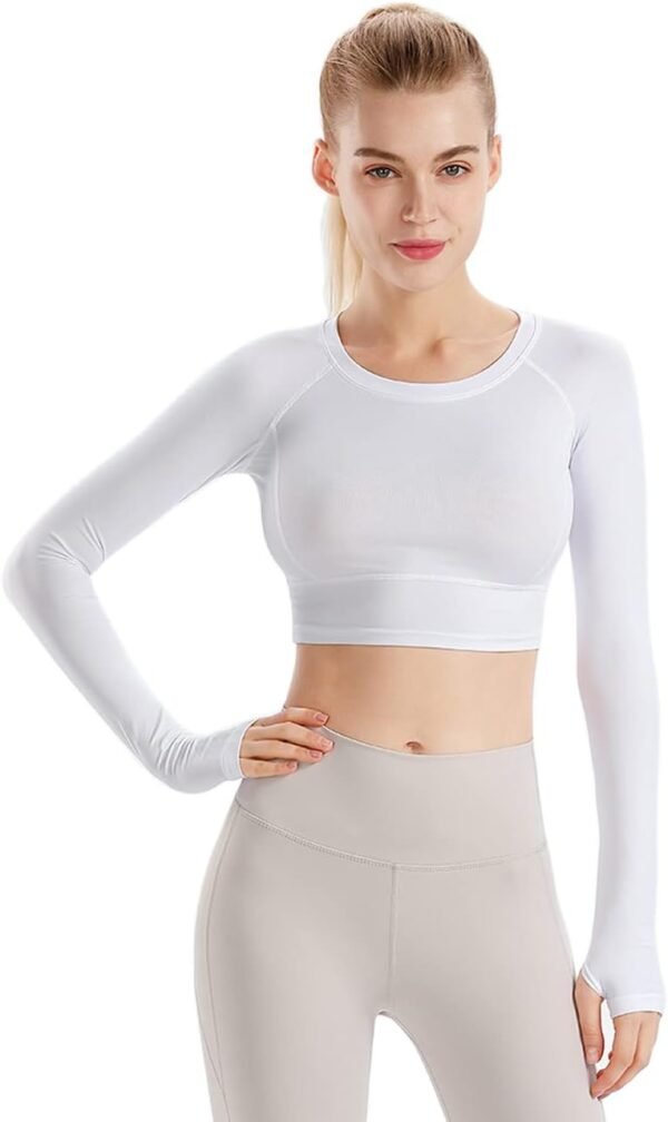 Femmes Fitness sans Soudure Manches Longues Haut de la Page Formation Yoga Gymnase Courir Trou du Pouce Chemise