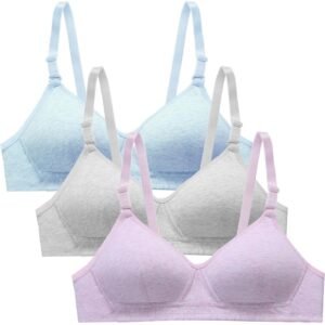 Soutien-Gorge de Sport en Coton pour Filles - sans Armature, Bretelles détachables et Ajustables - Lot de 3 Bralettes Taille A