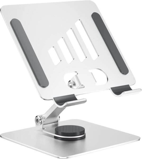 Firschoie Support Tablette, Support Téléphone en Aluminium, Base pliable portative, support réglable, Convient aux téléphones portables, accessoires, bureaux, Compatible Apple, Samsung, Huawei(Argent)