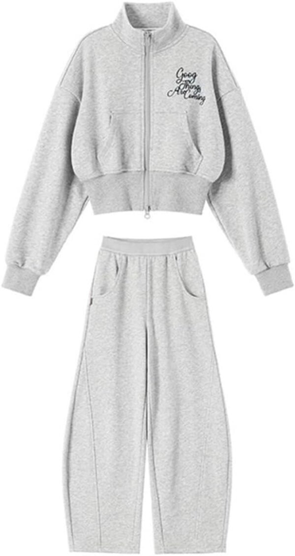linboo Ensemble de survêtement 2 pièces pour fille avec double fermeture éclair et pantalon de sport pour enfant