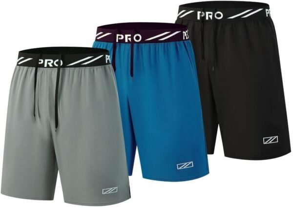 Bsrpolry Lot de 3 shorts de course à pied pour homme avec poches zippées, athlétique, léger, respirant, séchage rapide