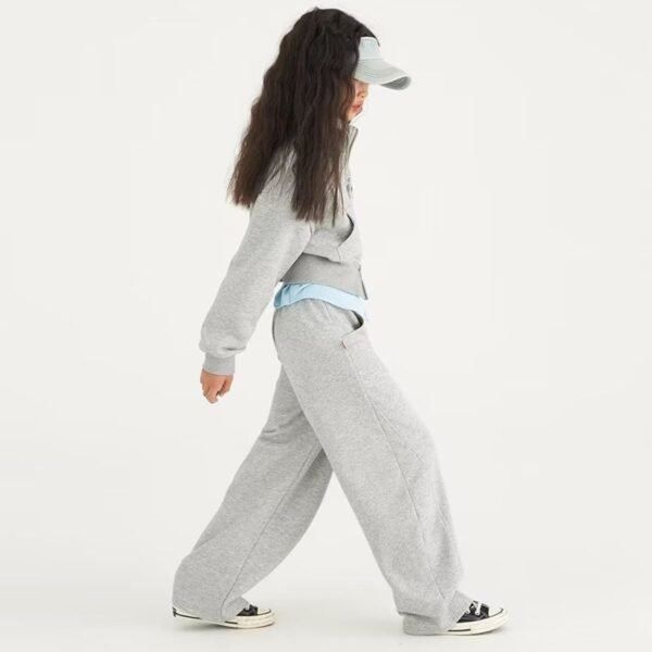 linboo Ensemble de survêtement 2 pièces pour fille avec double fermeture éclair et pantalon de sport pour enfant – Image 4