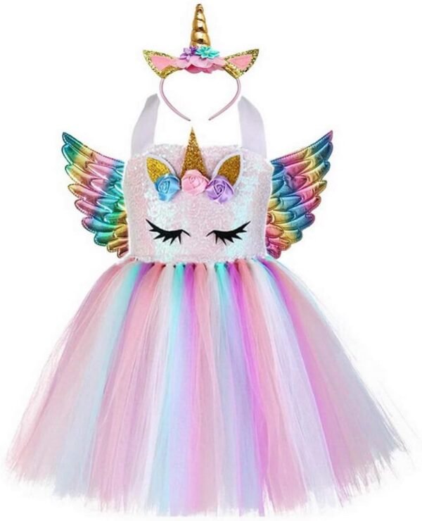 Robe de princesse licorne pour filles - Tutu en tulle - Fleurs arc-en-ciel - Pour fête de mariage, Halloween, Noël - Multicolore