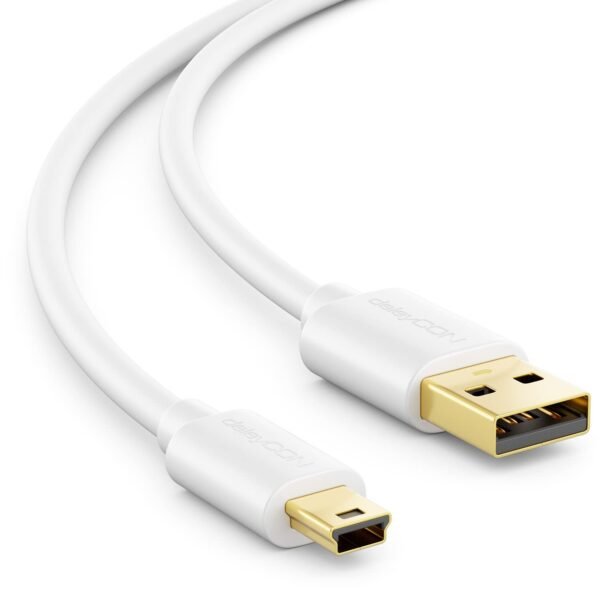 deleyCON 1,5m Mini USB 2.0 Câble Haute Vitesse - Câble de Charge & Données pour Téléphones Mobiles Smartphones Tablettes Appareils Photo Numériques Navis Microphone - USB A vers Mini B - Blanc