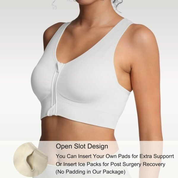 Lemef Soutien-gorge de sport à fermeture éclair sur le devant - Soutien-gorge de compression post-opératoire sans fil pour femme - Dos nageur – Image 4