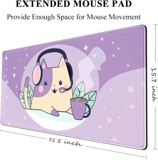 Mechanical Cattle Kawaii Tapis de Bureau Motif Chat de l'espace Violet - Grand Tapis de Souris XXL - Tapis de Souris Long pour Clavier de Jeu - 80 x 40 cm - Accessoires de Bureau Mignons pour Filles – Image 6