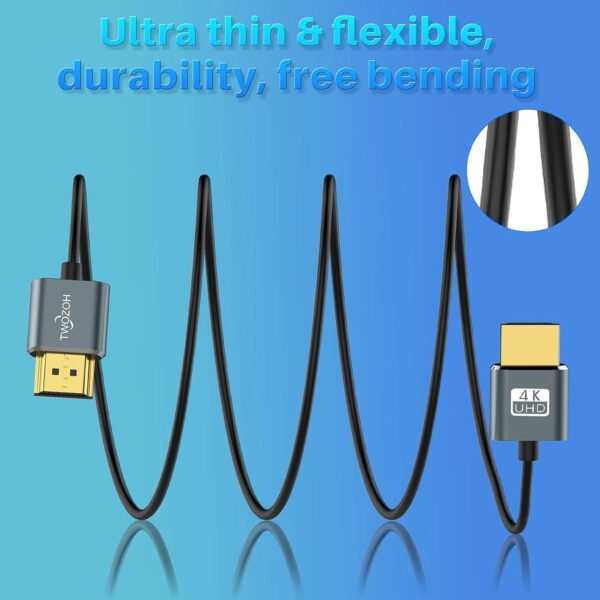 Twozoh Câble HDMI vers HDMI Slim 1M, extrêmement fin Câble HDMI flexible pour 4K/3D, 1080p, Ultra HD, 3D – Image 6