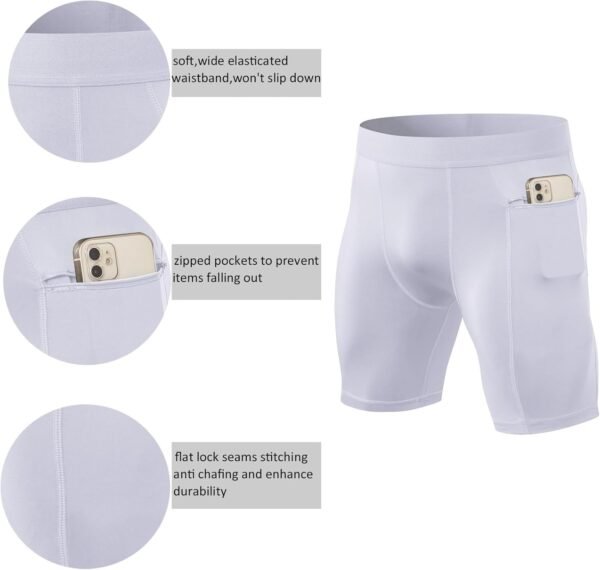 Homme Short de Compression Collants de Course avec Poche, Séchage Rapide Shorts de Sport Running Cycliste Leggings – Image 3