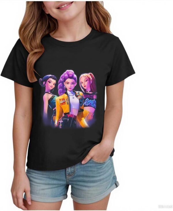 T Shirt Fille Garçon Kpop D-Demon H-Hunters Huntrix Huntr/X Tee Shirt à Manche Courte Col Rond Graphique Décontracté Comfortable T-Shirt pour Enfants Mode Filles Mignon T-Shirts 2025