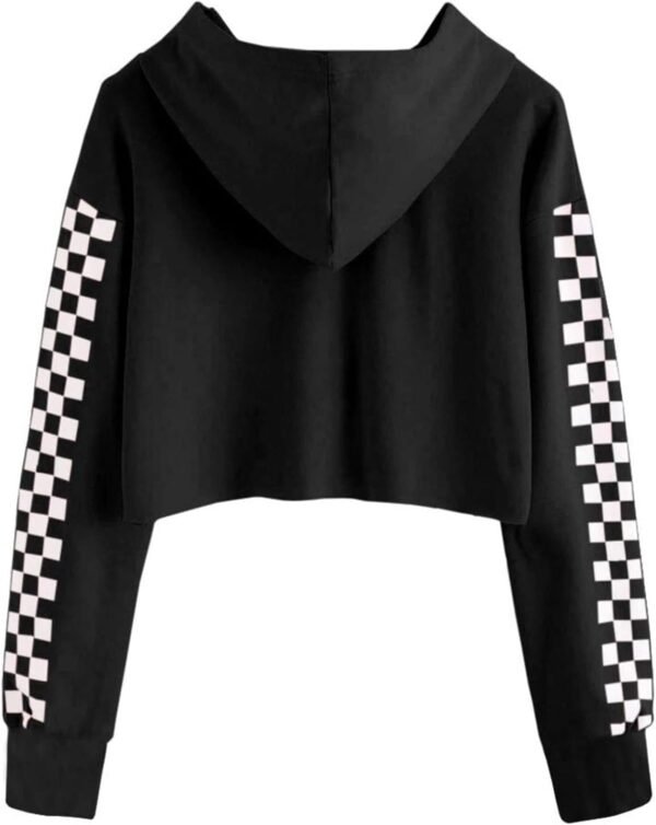 BOVOSHA Sweat à capuche pour enfants pour filles, haut court à carreaux à manches longues, sweat-shirt à capuche pour garçons, vêtements décontractés – Image 2