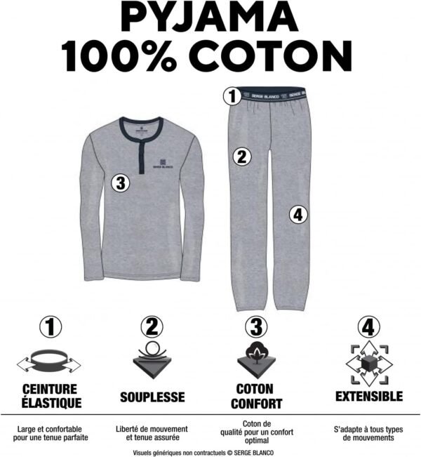 Serge Blanco Ensemble de Pijama Homme Coton – Image 2