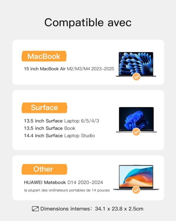 Inateck Housse 14 Pouces Ordinateur Portable Compatible avec 15.3 MacBook Air M3/A3114 M2/A2941 2025-2023, 14" Chromebook Notebook, Matebook D14, 14.4 Surface Laptop Studio, Gris – Image 2