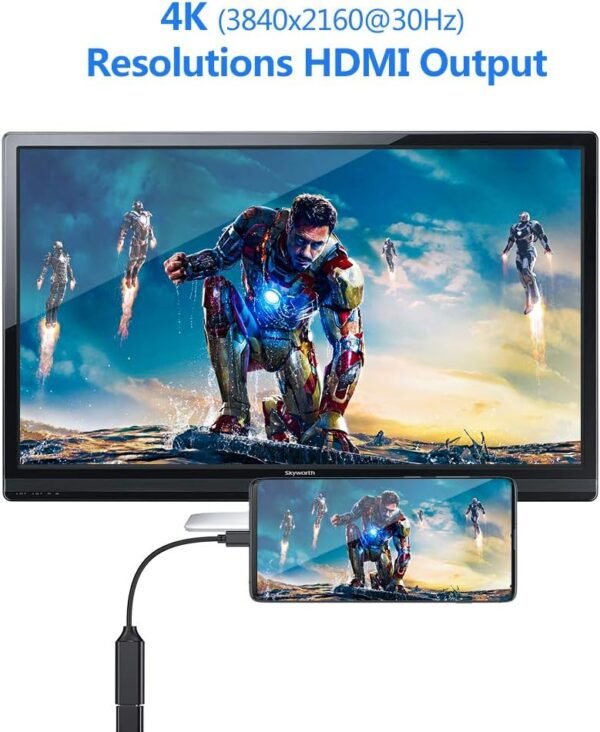 Adaptateur USB Type C à HDMI 4k (Thunderbolt 3 compatible) avec sortie audio vidéo pour MacBook Pro 2018/2017, iPad pro 2018, Samsung Note 9/S9, Huawei Mate 20 etc (Black) – Image 5