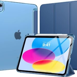 MoKo Coque pour iPad 11 Pouces (A16) 11e Génération 2025, iPad 10e Gén 10,9" 2022 avec Porte-Stylet, Étui iPad 10e Gen Mince Légère à Trois Volets avec PC Arrière Translucide Robuste, Marine Bleu