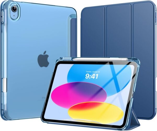MoKo Coque pour iPad 11 Pouces (A16) 11e Génération 2025, iPad 10e Gén 10,9" 2022 avec Porte-Stylet, Étui iPad 10e Gen Mince Légère à Trois Volets avec PC Arrière Translucide Robuste, Marine Bleu