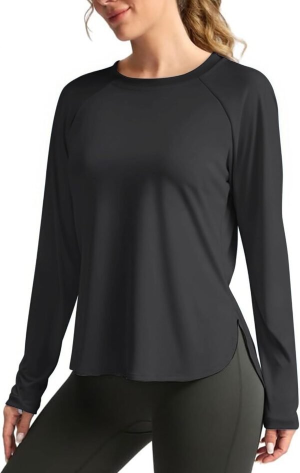 PINSPARK T-Shirt de Sport à Manches Longues pour Femme - Col Rond - Athlétique - pour Course à Pied, Yoga, Fitness - Lâche S-XXL