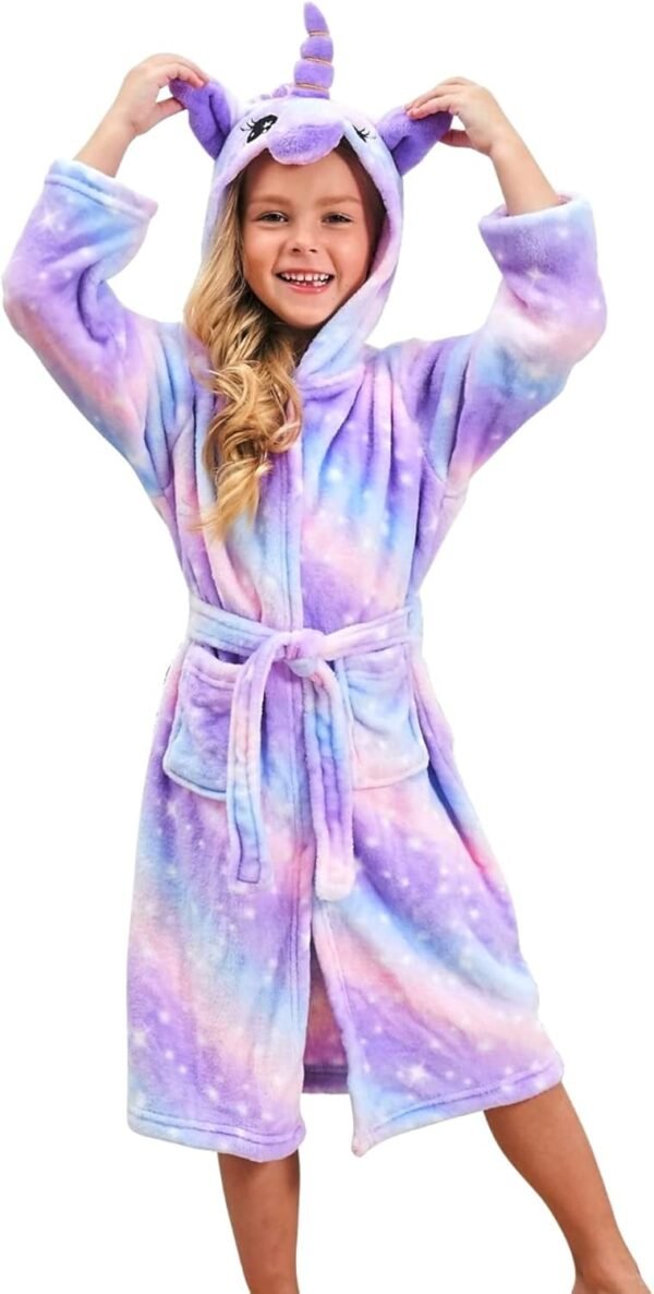 Peignoir Licorne pour Filles Robes de Chambre en Molleton Doux avec Capuche
