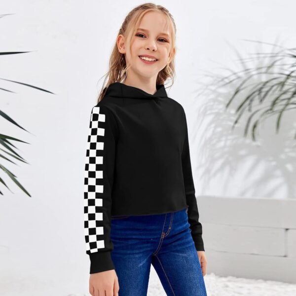 BOVOSHA Sweat à capuche pour enfants pour filles, haut court à carreaux à manches longues, sweat-shirt à capuche pour garçons, vêtements décontractés – Image 4