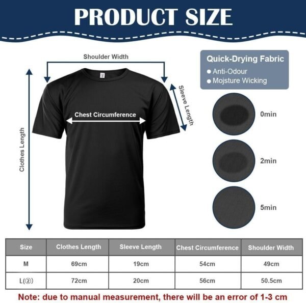 Aomig T-Shirts de Sport pour Hommes, T-Shirt À Manches Courtes Fitness, Séchage Rapide Respirant Baselayer Hauts Tee Shirt, T-Shirts de Sport À Manches Courtes et Col Rond pour Homme – Image 2