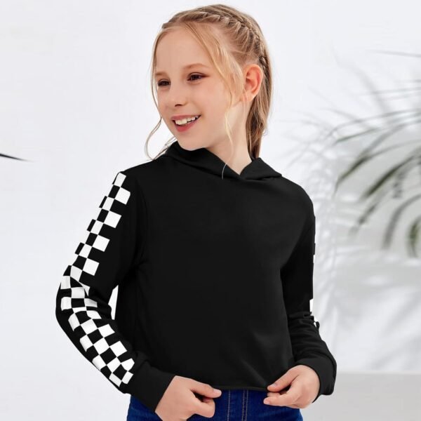 BOVOSHA Sweat à capuche pour enfants pour filles, haut court à carreaux à manches longues, sweat-shirt à capuche pour garçons, vêtements décontractés – Image 3