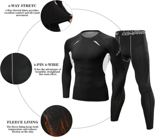 Terecey Ensemble de sous-Vêtement Thermique Homme Fonctionnels Ensemble Sport Base Layers Homme Respirant sous Vêtements Thermiques Homme Séchage Rapide – Image 2