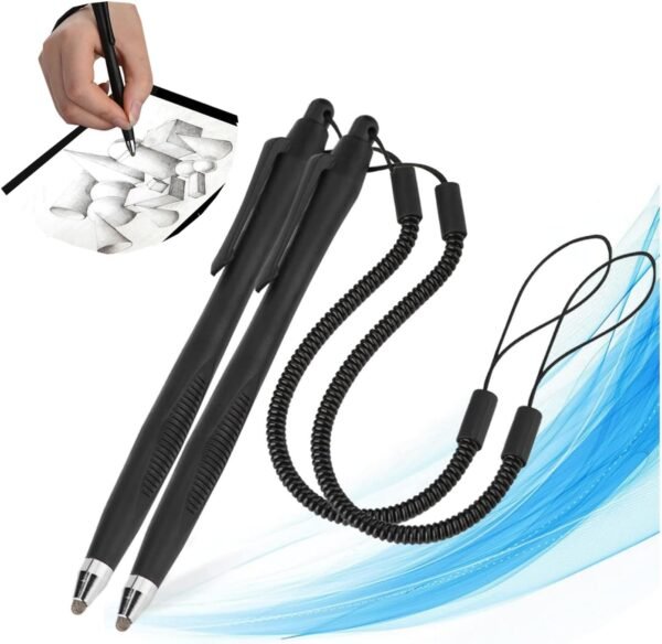 Queen.Y Lot de 2 Stylets rétractables pour écran Tactile Actif pour téléphone, Tablette, PC, Ordinateur Portable (Noir)