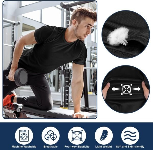 Aomig T-Shirts de Sport pour Hommes, T-Shirt À Manches Courtes Fitness, Séchage Rapide Respirant Baselayer Hauts Tee Shirt, T-Shirts de Sport À Manches Courtes et Col Rond pour Homme – Image 4