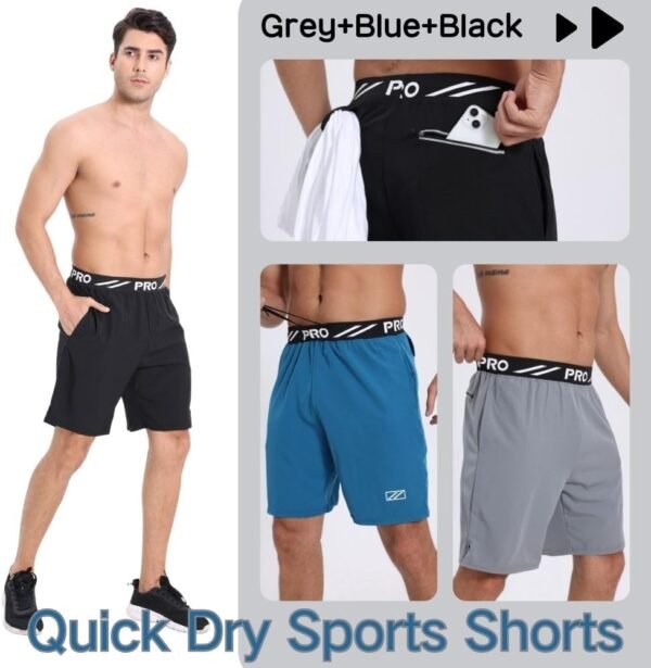 Bsrpolry Lot de 3 shorts de course à pied pour homme avec poches zippées, athlétique, léger, respirant, séchage rapide – Image 5