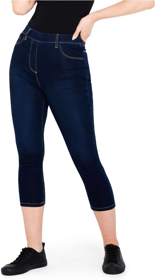 Jeggings Femme Jean Corsaire Confort Stretch Pantacourt Femme en Jean Capri Vêtements Femme Fille Ado Été Coton Jegging Slim Extensible Taille Élastique 36-48