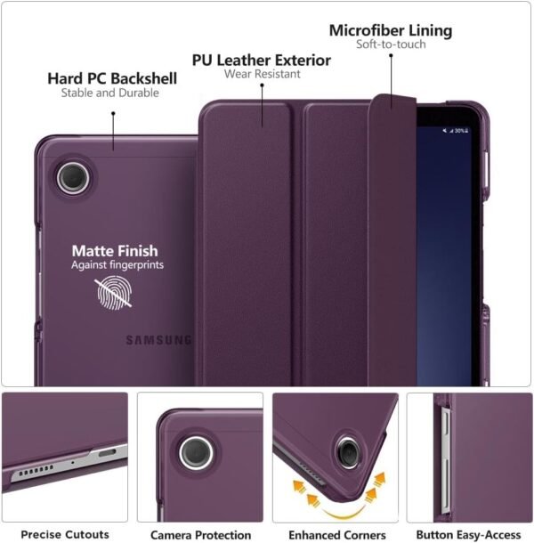MoKo Coque Compatible avec Samsung Galaxy Tab A9 8,7" 2023 (SM-X110/SM-X115/SM-X117), Étui Rigide Léger avec Support pour All-New Galaxy Tab A9 8,7" 2023 Tablette, Deux Angles de Vue, Violet Foncé – Image 3