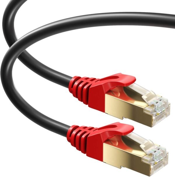MutecPower 20m CAT7 Câble réseau Ethernet RJ45 - application exterieur, imperméable - SSTP - 600 Mhz - Noir 20 mètres avec attaches et pinces