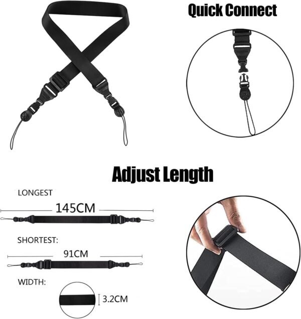 KEQKEV Bandoulière réglable, sangle tour de cou confortable à dégagement rapide pour iPad, tablette, appareil photo, jumelles, sac à bandoulière pour ordinateur portable, noir, Medium – Image 7